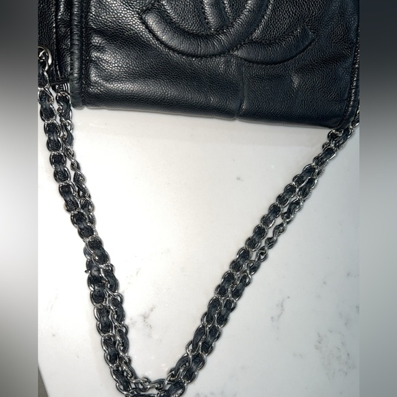 Preowned Authentic Chanel Black Caviar Leather, Pleated Half Moon Flap Bag - Picture 6 of 16